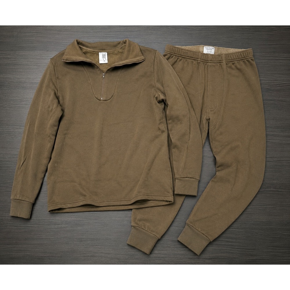 US Military Thermal Long Johns 2 Piece Mens Large Brown Cold Weather Base Layer
